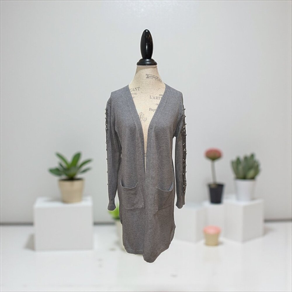 Ember Gray 2-Pocket Long Embellished Sleeve Duster Cardigan Women's Sz M
